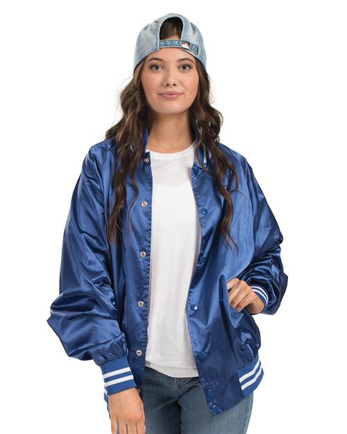 Unisex Satin Baseball Jacket Striped Trim